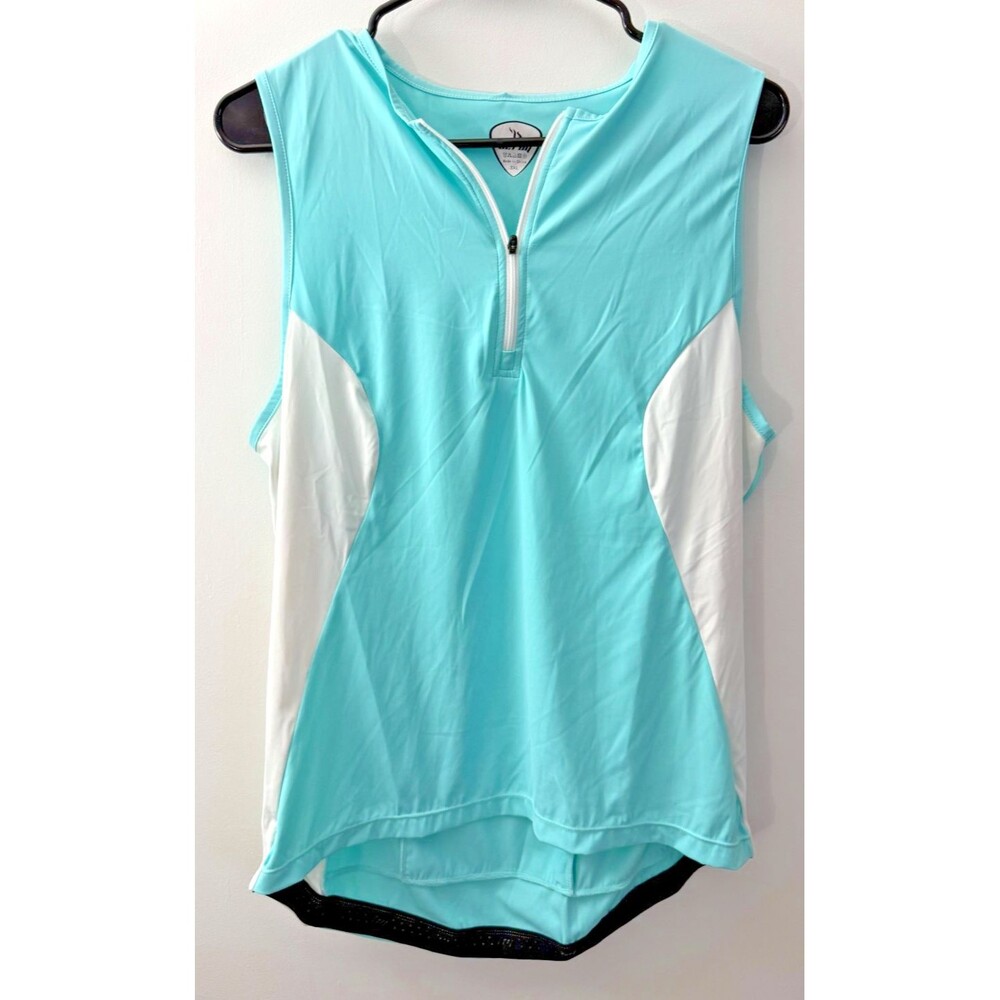 Workout Gym Tank Top Women's Plus 3X Teal White Running Zip New Sleeveless